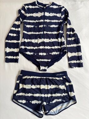 Eddie Bauer Navy and White Striped Two-Piece Swim Set